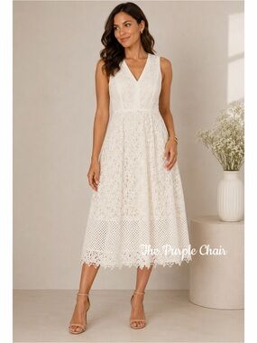 ANN TAYLOR NWT Boho Ivory Lace Crochet A-Line Midi Dress 8